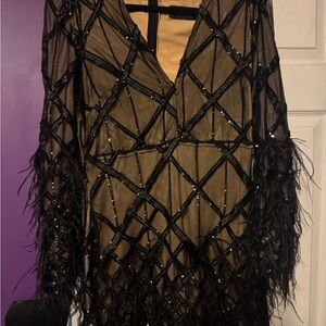 Fashion Nova Black and Tan Blouse with Fringe